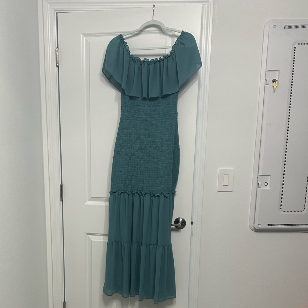 Baltic Born Teal Ruffle Maxi Dress